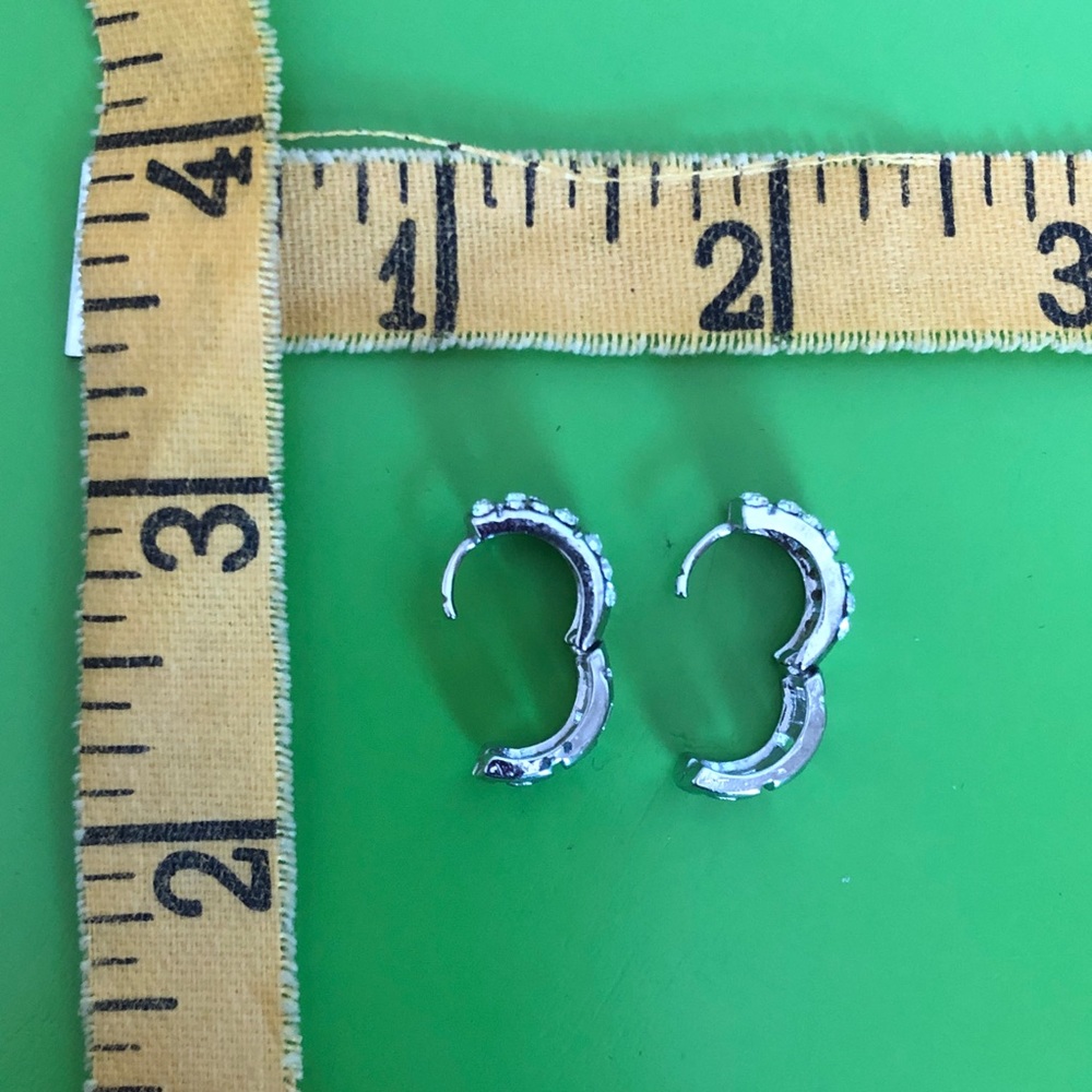 Small Rhinestone Silver Color Hoop Earrings - Picture 6 of 6